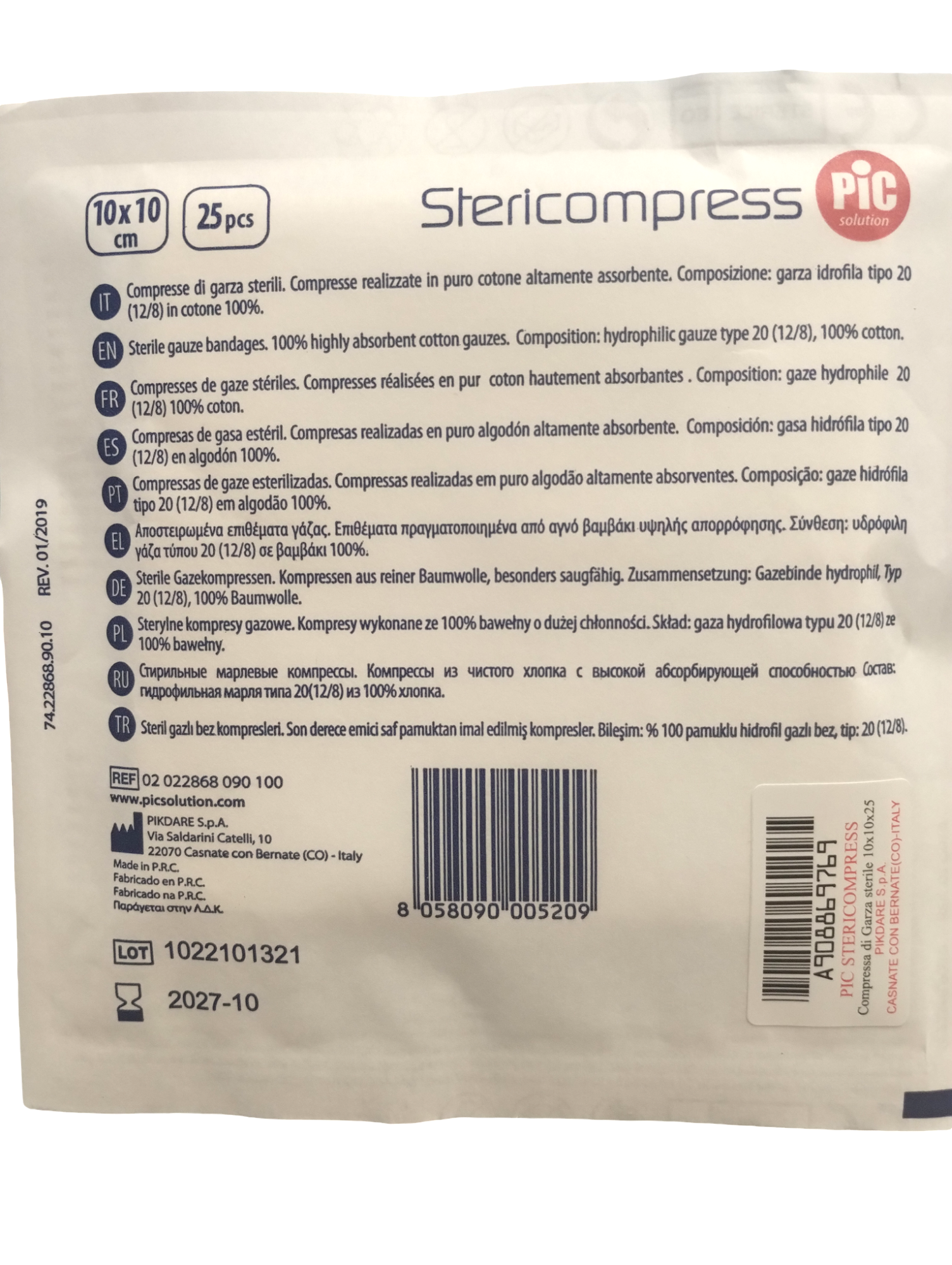 PIC- Garza stericompress sterile 10X10 - 25pcs