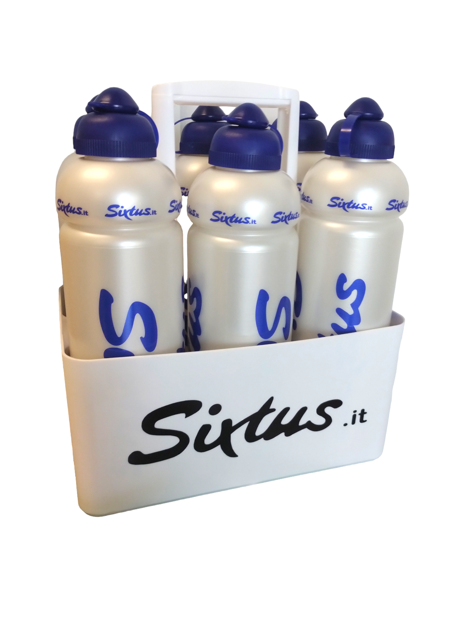 SIXTUS Cestello Bianco Completo di 6 Borracce da 1 Lt